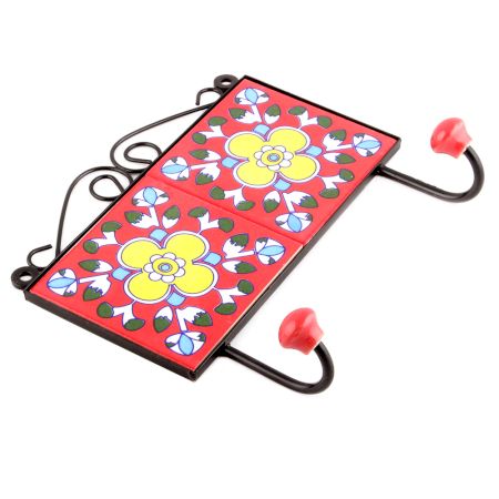 Red Yellow Floral Tiles Hooks